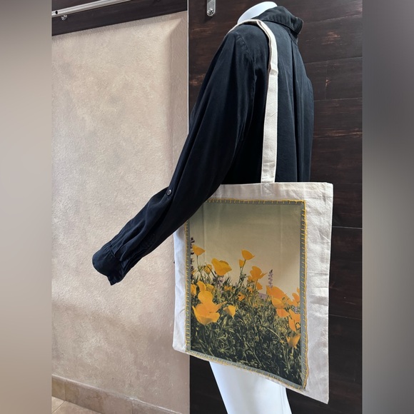 California Poppies, Bright Floral Canvas Tote, Eco-Friendly & Unique- Cream - Picture 3 of 4